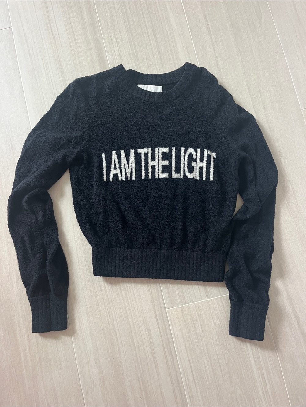 NWOT Spiritual Gangster Black Crewneck Sweater with White "I AM THE LIGHT" Text
